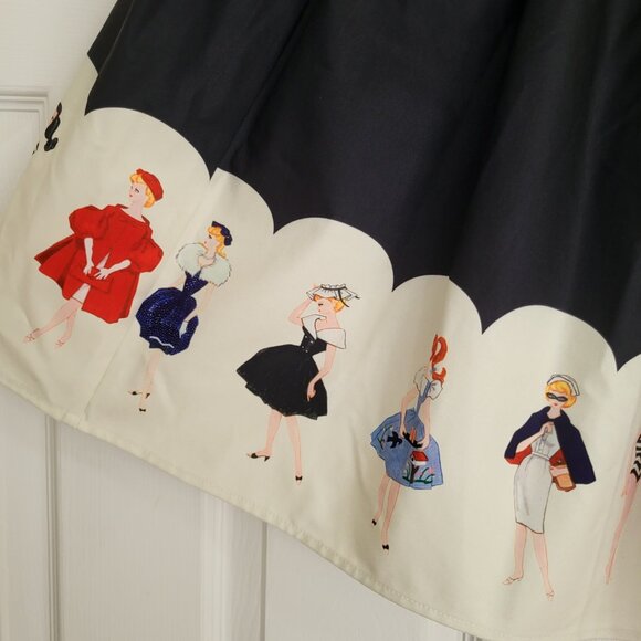 NWT Unique Vintage Barbie Border Print Skirt Cotton Sateen - Picture 2 of 5